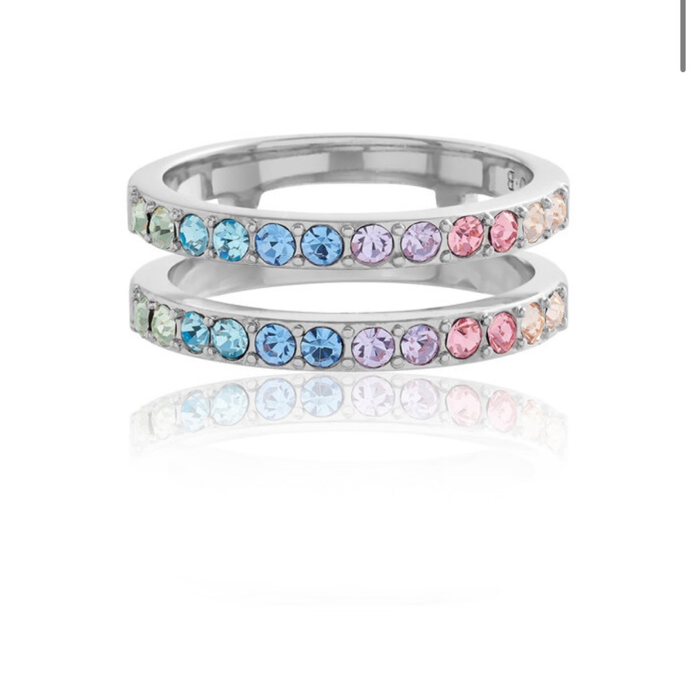 Olivia Burton Silver Rainbow Double Band Ring M